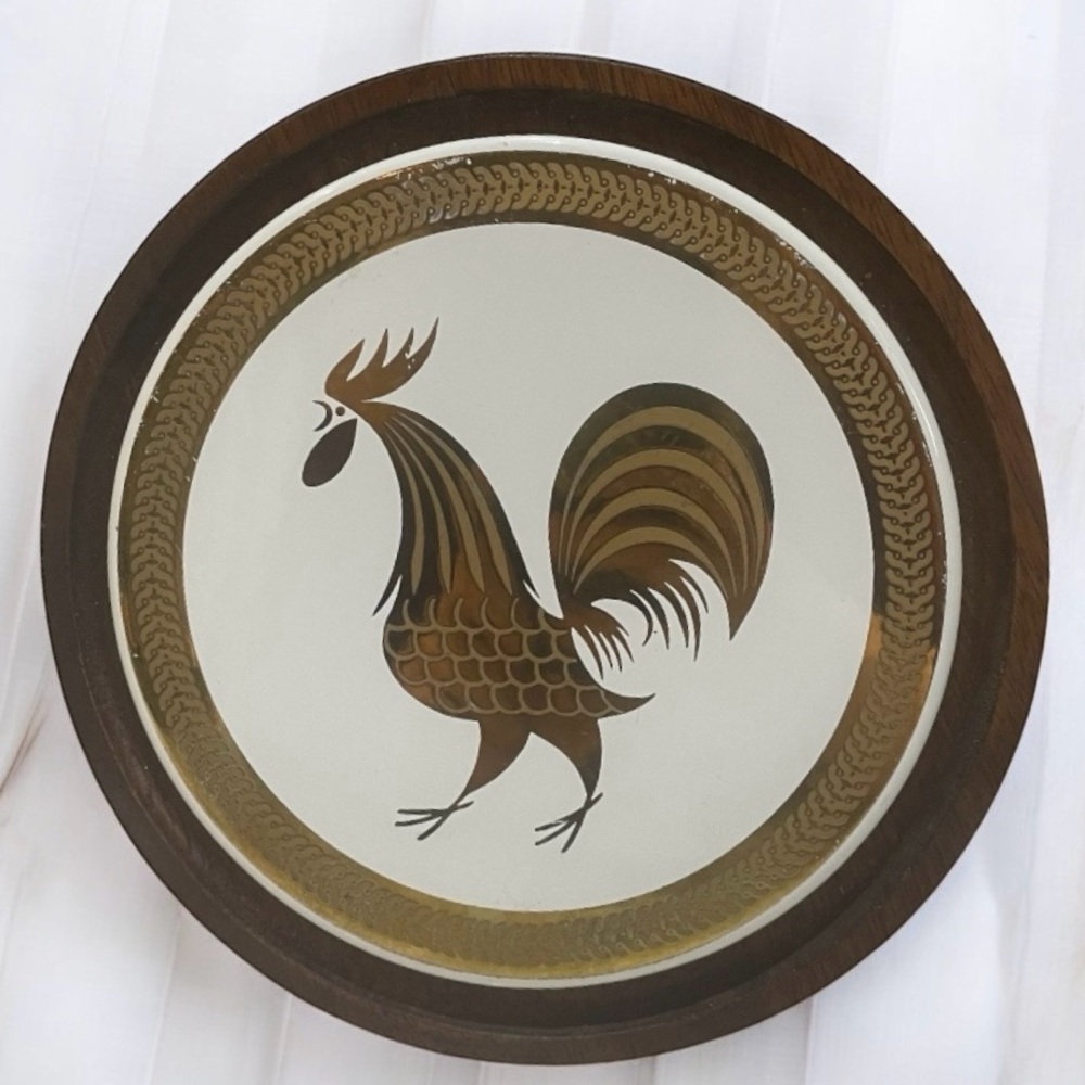 Vintage Goodwin Golden Rooster Cheese Plate Mid Century Rustic Decor